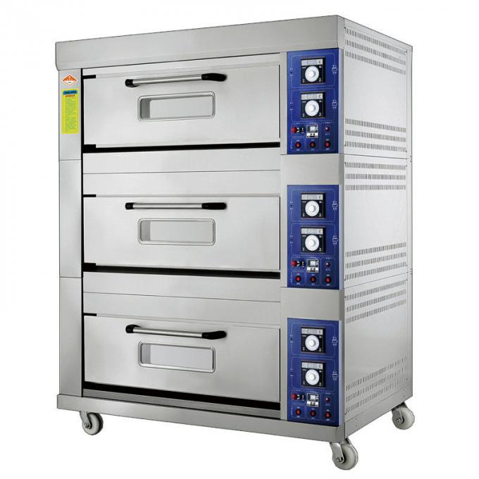 Oven Roti Gas Laminated-Type Dengan Timing Control dan Kisaran Suhu Adjustable 20 ~ 400 ° C Kapasitas 3 Dek 6 Nampan