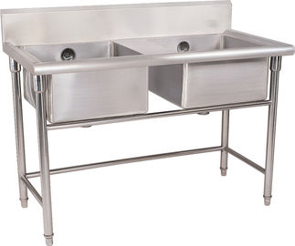 Perak Stainless Steel Kompartemen Dua Sink 1.2mm Untuk Restaurant Dengan MDF