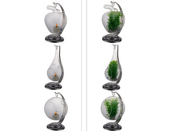 Layanan Kamar Meja Smallwares Glass Candle Stand Dengan Stainless Steel Holder 116 × H155mm