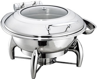 Round Chafing Dish Hidrolik Tutup dengan Jendela Kaca Opsional φ35cm 6.0Ltr Pan Makanan Stainless Steel Cookwares