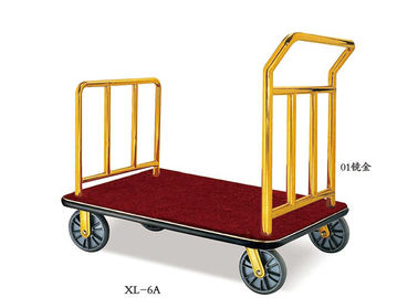 Layanan Kamar Lobby Hotel Trolley Cermin Stainless Steel Finish Emas dengan Platform Karpet Merah