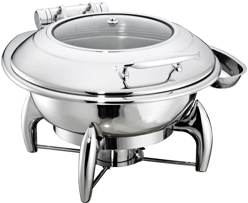 Round Chafing Dish Hidrolik Tutup dengan Jendela Kaca Opsional φ35cm 6