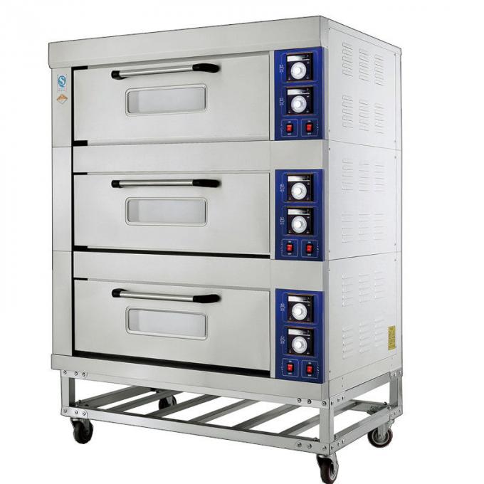 3 Dek 6 Nampan Oven Inframerah-Jauh Listrik Bakery Stainless Steel Exterior Ruang Independen dan Kontrol Suhu