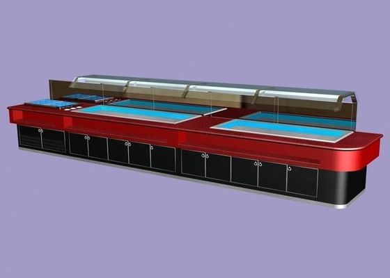 Marmer Sushi Salad Bar Counter 400L dengan lampu LED, prasmanan komersial peralatan